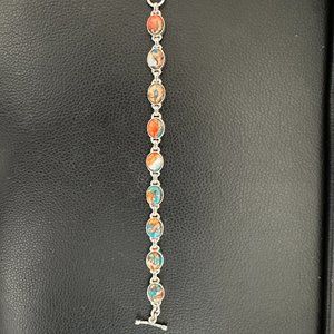 NEW Spiny Oyster Turquoise Sterling Silver Oval Bracelet